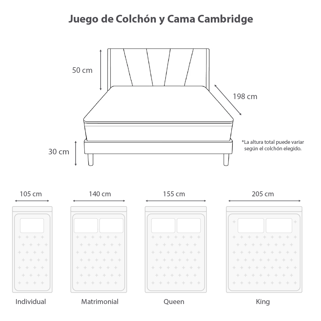 Dimensiones de Juego de Colchón y Box Cambridge